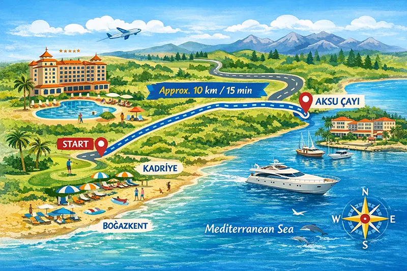 Transfer plan from Belek hotel area to Aksu River
